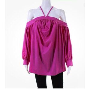 Monica Nera Women's Off Shoulder Oversized Cotton Blouse Pink Size XS